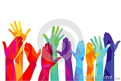 Colorful hands stretching up Vector Illustration