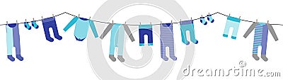 Colorful hanging laundry for babyboy Vector Illustration