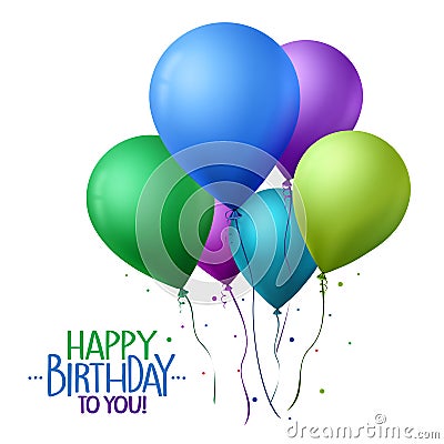 Colorful Happy Birthday Balloons Flying for Party and Celebrations Vector Illustration