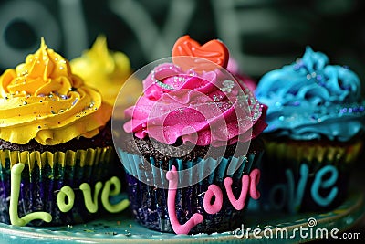 Colorful happy birthday cupcakes Stock Photo