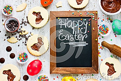 Colorful Happy Easter baking background Stock Photo
