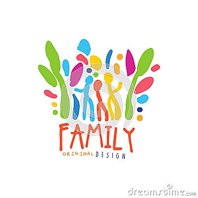 Colorful happy family logo design template Vector Illustration