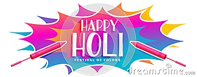 Colorful happy holi banner with pichkari design Vector Illustration