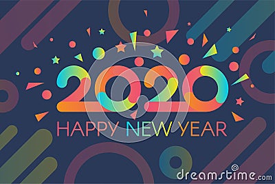 Colorful 2020 Happy New Year with Confetti Banner Stock Photo