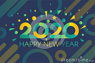 Colorful 2020 Happy New Year with Confetti Banner Vector Illustration