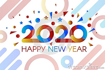 Colorful 2020 Happy New Year with Fireworks Banner Vector Illustration