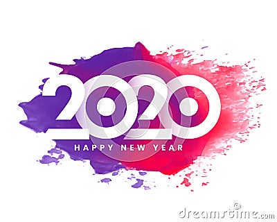 Colorful 2020 happy new year watercolor background design Vector Illustration