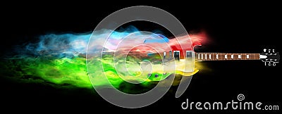 Colorful hard rock guitar - magic smoke FX Stock Photo