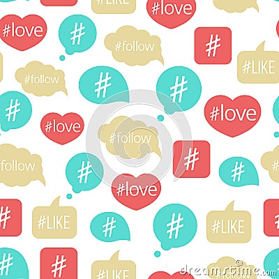 Colorful hashtag bubble seamless pattern Vector Illustration