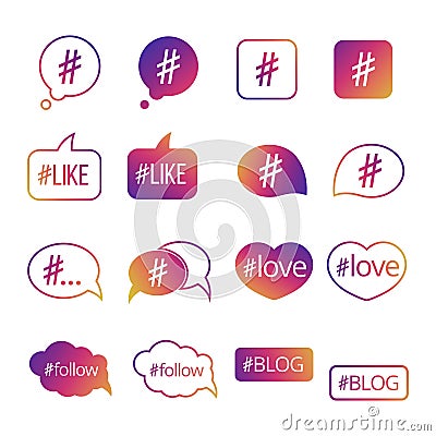 Colorful hashtag post social media vector icons Vector Illustration