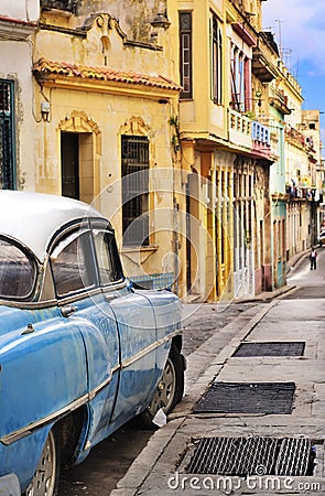 Colorful Havana facades and oldtimer Stock Photo