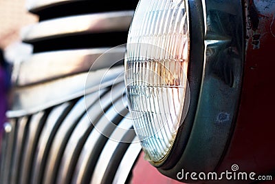 Colorful head light vintage car on dark tone Stock Photo