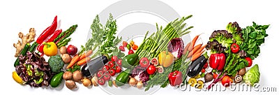 Colorful healthy fruits and vegetables on white Stock Photo