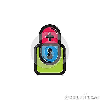 Colorful healthy pill lock your healthy symbol vector Vector Illustration