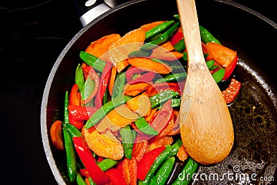 Colorful Healthy Vegan Food in the Pan Stock Photo