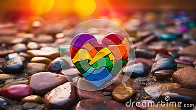 Colorful heart on the ground. Valentine's day background. Love concept. lgbt pride Stock Photo