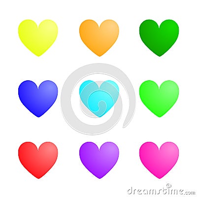 Colorful Heart, Nine Hearts With Different Colors Vector Illustration