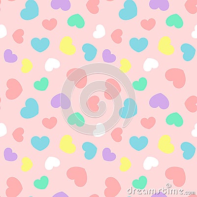 Colorful heart random size seamless pattern on pink background vector. Punchy pastel color, minimalist style. Stock Photo