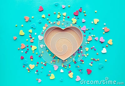 Colorful heart shape on blue background.love, valentine,wedding Stock Photo