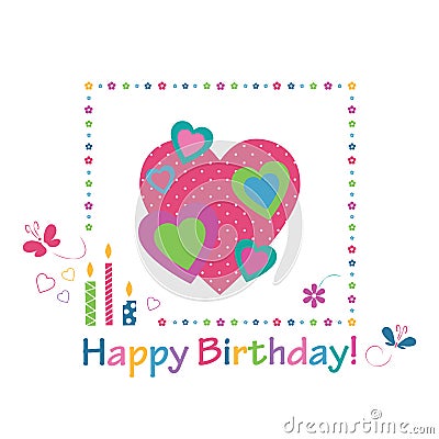 Colorful hearts happy birthday card Vector Illustration