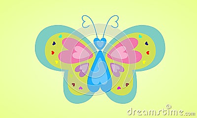 Colorful hearts make up a butterfly. Vector Illustration