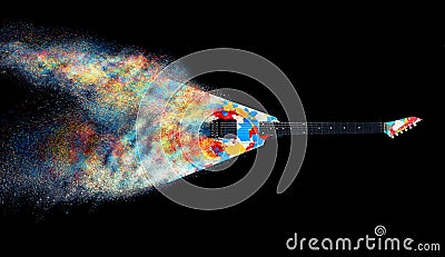 Colorful heavy metal guitar - disintegrating into dust Stock Photo