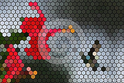 Colorful Hexagonal Mosaic Art with Vibrant Red and Green Patterns Creating a Geometric Abstract Design Stock Photo