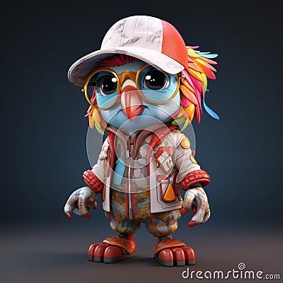 Colorful Hip-hop Style Parrot Zoophile Character Prototype Art Stock Photo