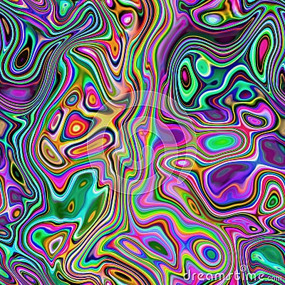 Colorful hippie geometric design with psychedelic swirling paint. Memphis seamless background Stock Photo