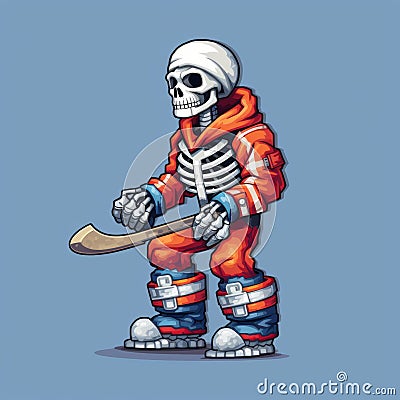 Colorful Hockey Skeleton Illustration With Detailed Costumes Cartoon Illustration