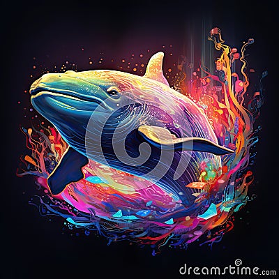 Colorful holographic whale drawing illustration Cartoon Illustration