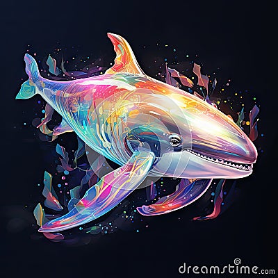 Colorful holographic whale drawing illustration Cartoon Illustration