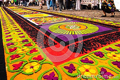 Colorful Holy Week carpet in Antigua, Guatemala Editorial Stock Photo