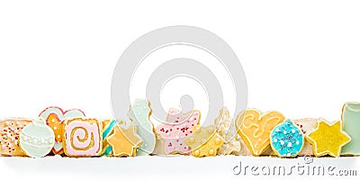 Colorful homemade christmas cookies in front of white background Stock Photo