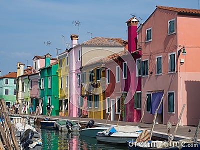 Colorful homes on the canal in Burano Italy Editorial Stock Photo