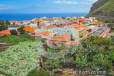 Colorful homes in Vallehermoso town Stock Photo