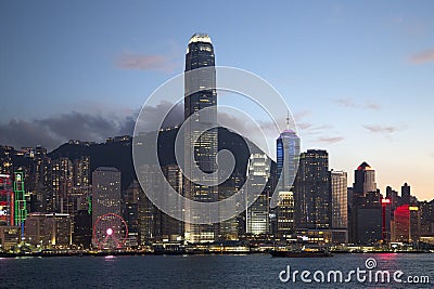 Colorful Hongkong Victoria Harbor skyline night view Editorial Stock Photo
