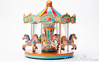 Colorful Horse Carousel Toy with Musical Accompaniment -Generative Ai Stock Photo