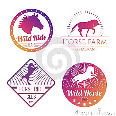 Colorful horse and mare emblems isolated on white background Vector Illustration