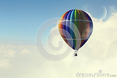 Aerostat floating in day sky. Mixed media Stock Photo