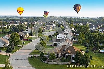 Colorful Hot Air Balloon Flight, Lots of Colors Stock Photo