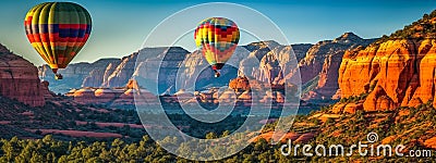 Two Hot Air Balloons Above Sedona, Arizona Banner - Generative AI Stock Photo