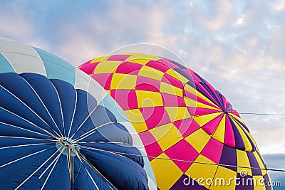 Hot air balloons being inflated at the International Balloon Fiesta in Albuquerque, New Mexico Stock Photo