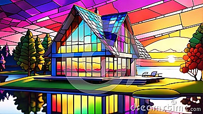 Colorful House with Angled Roofs Stock Photo