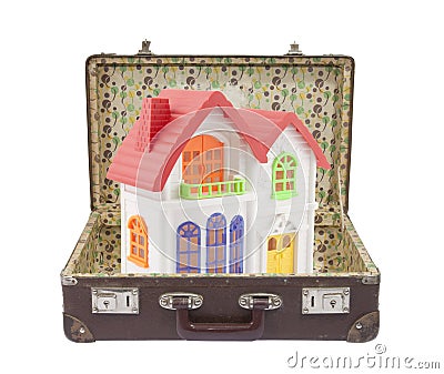 Colorful house in old suitcase Stock Photo