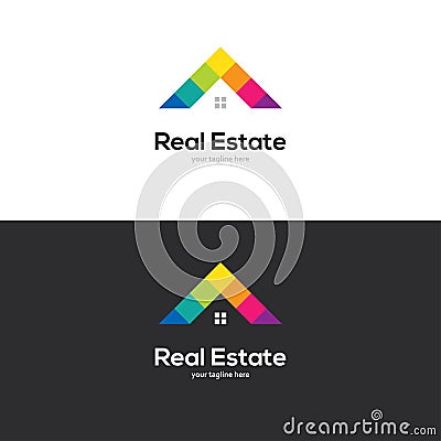 Colorful house roof logo design. Vector Illustration