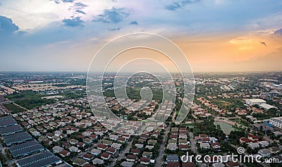 Colorful house roofs in dense, panorama bird view Stock Photo