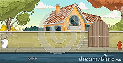 Colorful house in suburb neighborhood. Vector Illustration