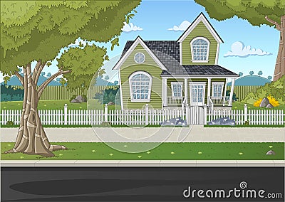 Colorful house in suburb neighborhood. Vector Illustration