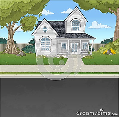 Colorful house in suburb neighborhood. Vector Illustration